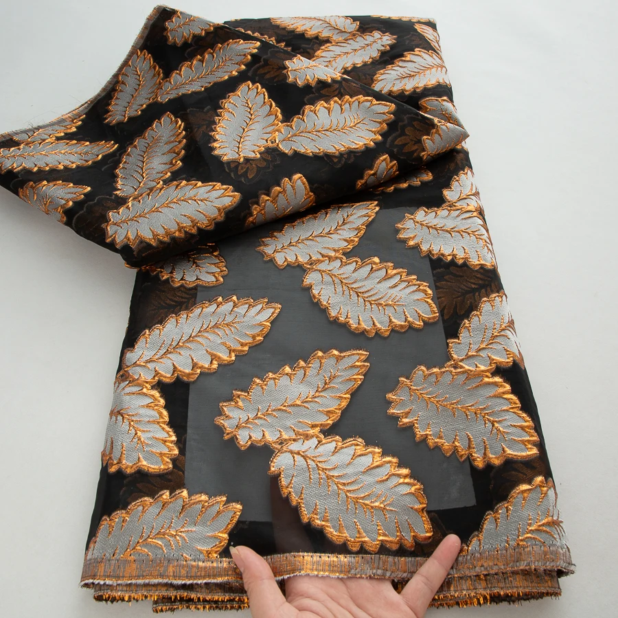 

2025 французская жаккардовая тюлевая кружевная ткань высокого качества 5 ярдов нигерийская африканская парча из органзы кружевная ткань для праздничного платья A4224