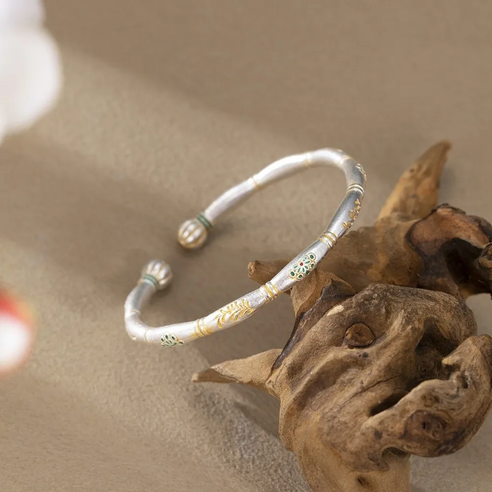 الصينية رسمت الذهب المرأة المينا اللون سوار الصلبة الكنز المرحلة زهرة سلوب اليقطين افتتاح أساور الأبيض النحاس مطلي