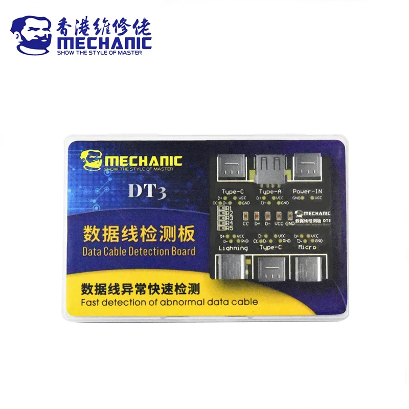 MECÂNICA DT3 Data Cable Detection Board, USB Cable Tester, On-Off Switching Test Tool, Tipo-C Curto Circuito, iOS, Android