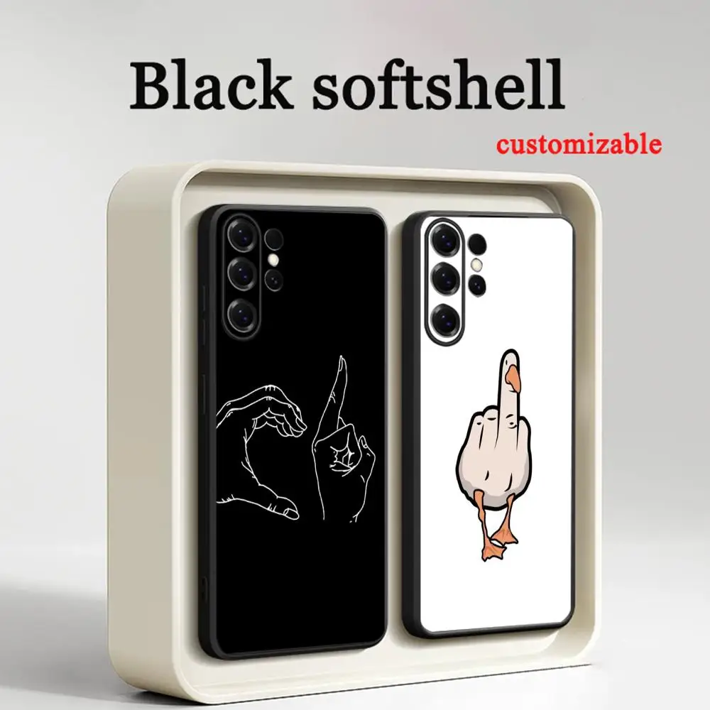 Funny middle finger anime pattern design  Phone Case For Samsung Galaxy S26 S25 S24 S23 S22 S21 Plus Ultra Note20 Soft Black