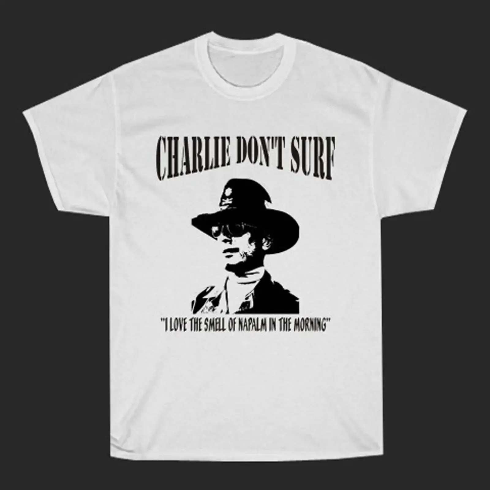 Apocalypse Now Charlie Don't Surf Movie Men's White T Shirt Size S to 5XL vintage Washed Stretched fashion Slightly Comfortable