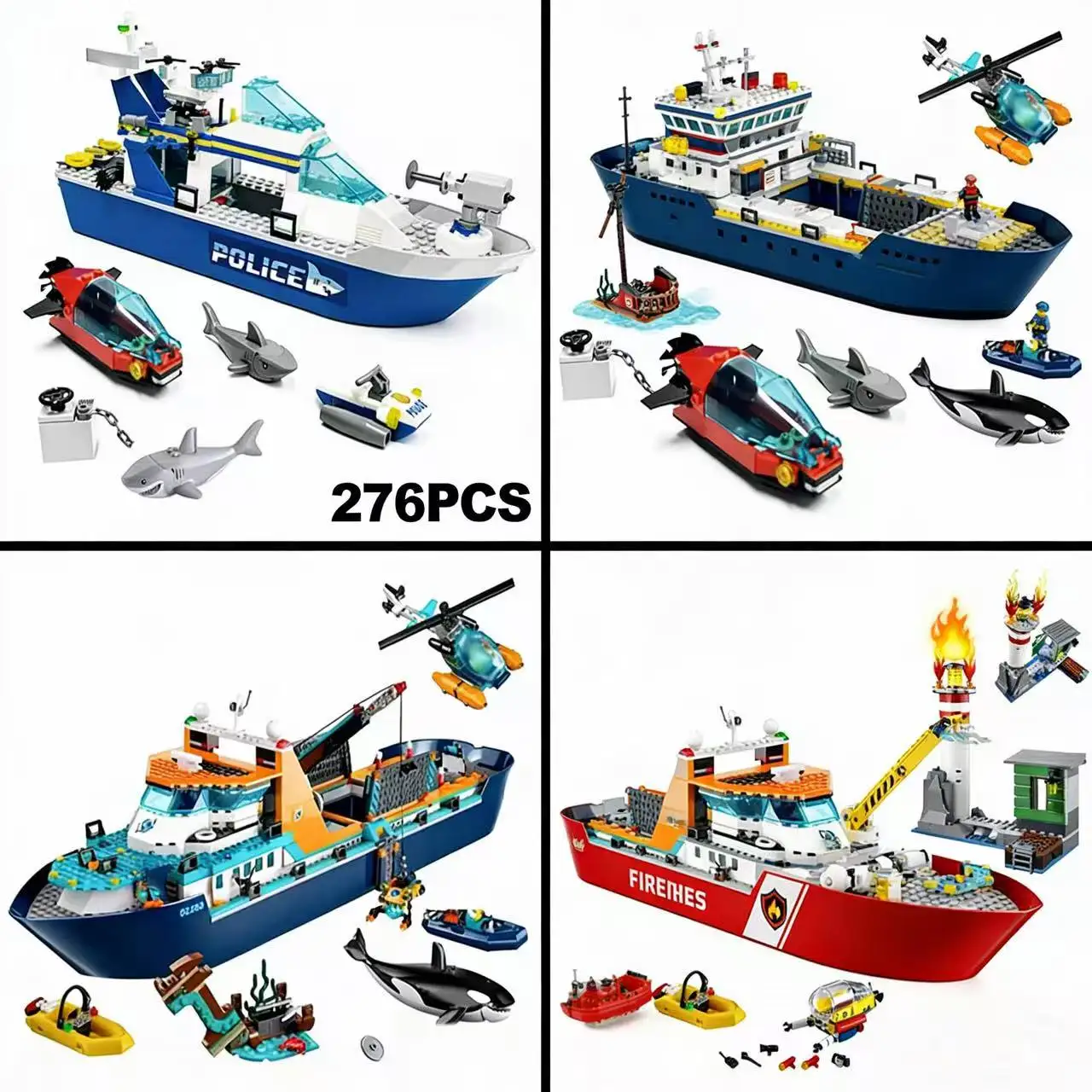 

Новинка 2026: Серия «Город» — Пожарное судно, патрульное судно, глубоководное приключение, спасение акул, полицейский конструктор. Идеальный подарок на день рождения и Новый год.