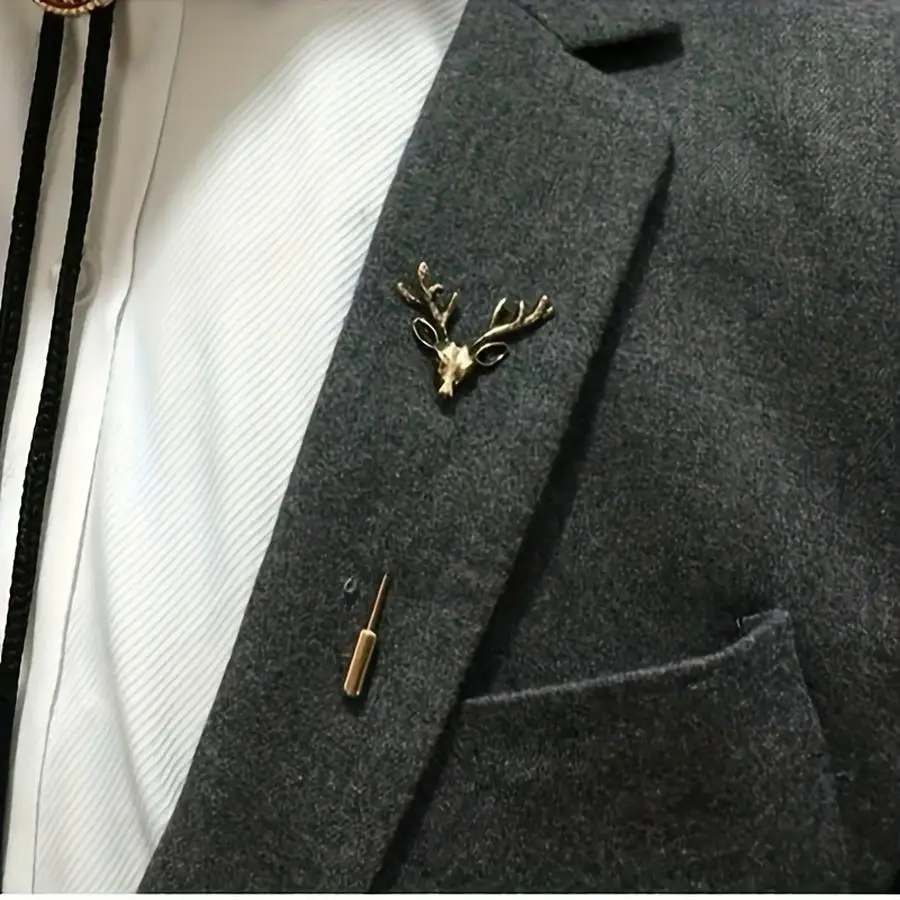 1/5/10/20/50/100pcs [Elk Head Brooch] Retro Style Elk Head Brooch for Men's Suit - Long Needle Clothing Accessory - Perfect Chri