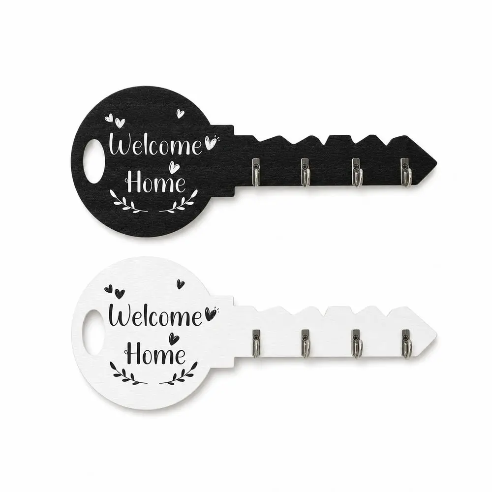 Wood Wooden Key Holder Metal Hooks Key Shaped Wall Key Rack Bohemian Style Rustic Style Key Hook Organizer Entryway Organization