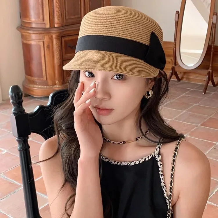 المرأة القوس قبة القش قبعة الوجه-تصميم صغير الحد من العمر الصيف قبعة واقية من الشمس السفر الشاطئ الفروسية الأشعة فوق البنفسجية حماية خمر نمط