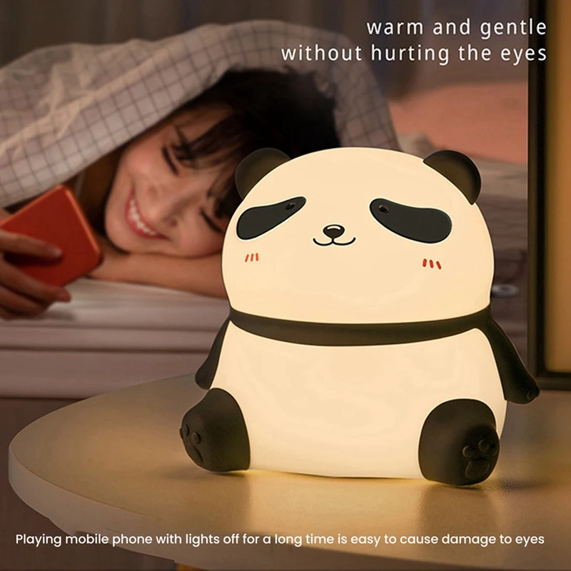 Cute Panda LED Night Light Silicone USB Rechargeable Timer Bedside Lamp Room Decor Children Nightlight Gift