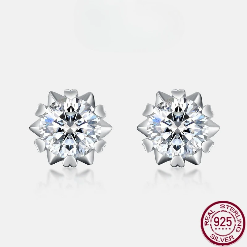 

Новые классические серьги-снежинки из чистого серебра S925 с муассанитом, простые и модные, подарок на Новый год, свадебные украшения