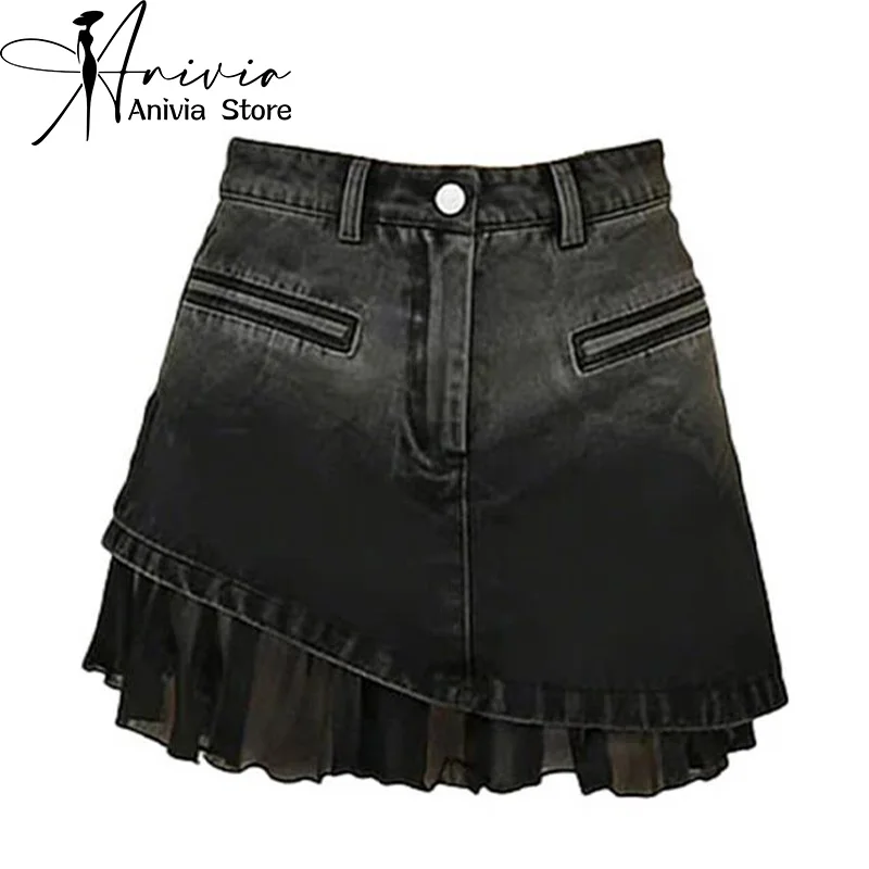 

Women's Black Gradient Mini A-Line Denim Skirt Y2K American High Street 90S Harajuku Gothic Casual Short Skirt Fashion Clothing
