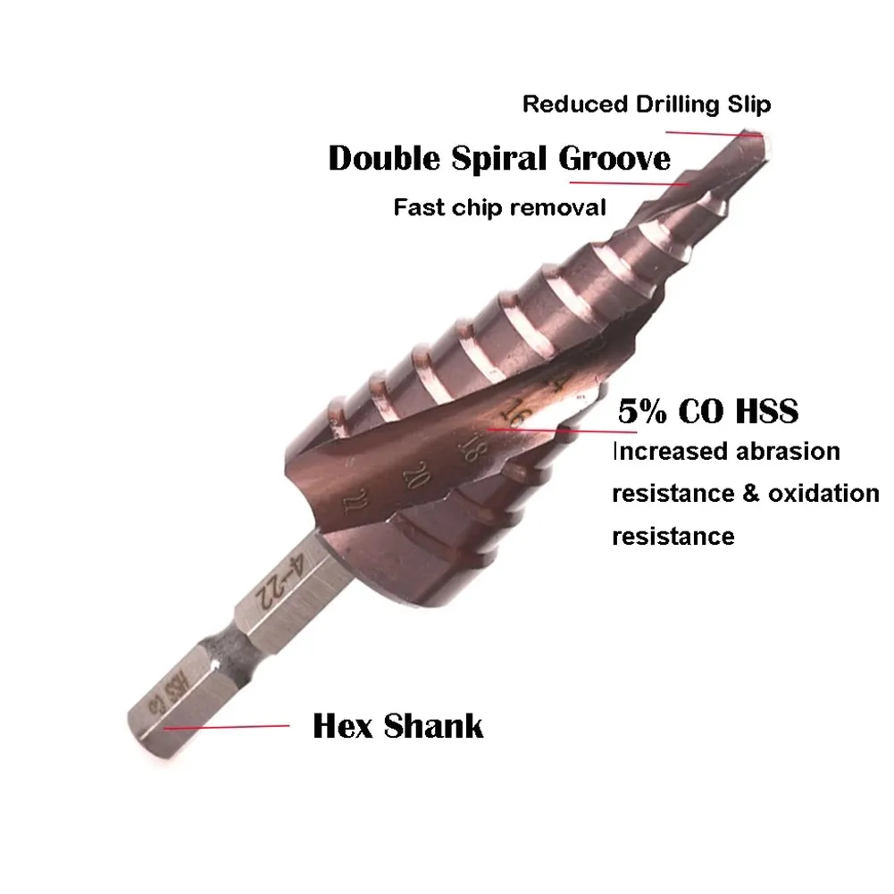 Stepped Drill Professional M35 Cobalt Step Drill Bit Set 3PCS HSS CO Cone Metal Drill Bits 3 12mm 4 22mm 6 24mm