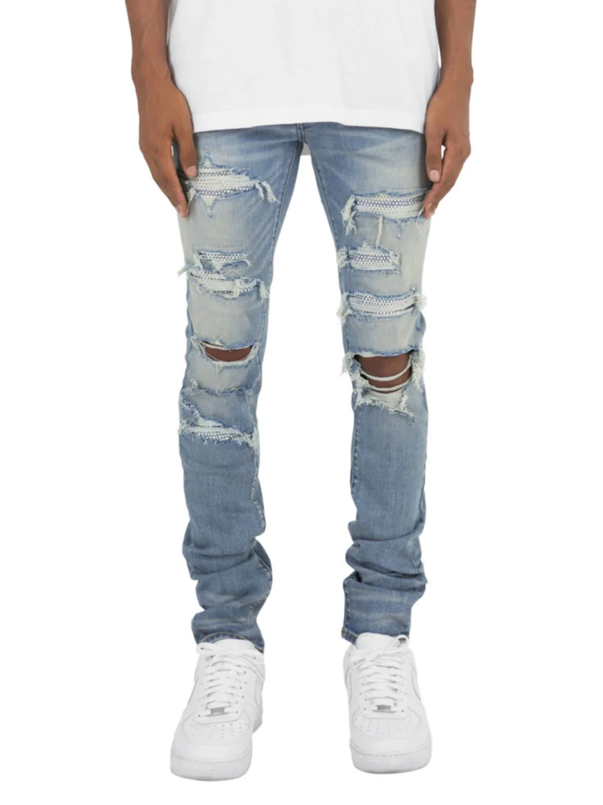 

Модные мужские джинсы Slim Fit из эластичного денима с прорезями, повседневные брюки со средней посадкой, на молнии, осень 2025