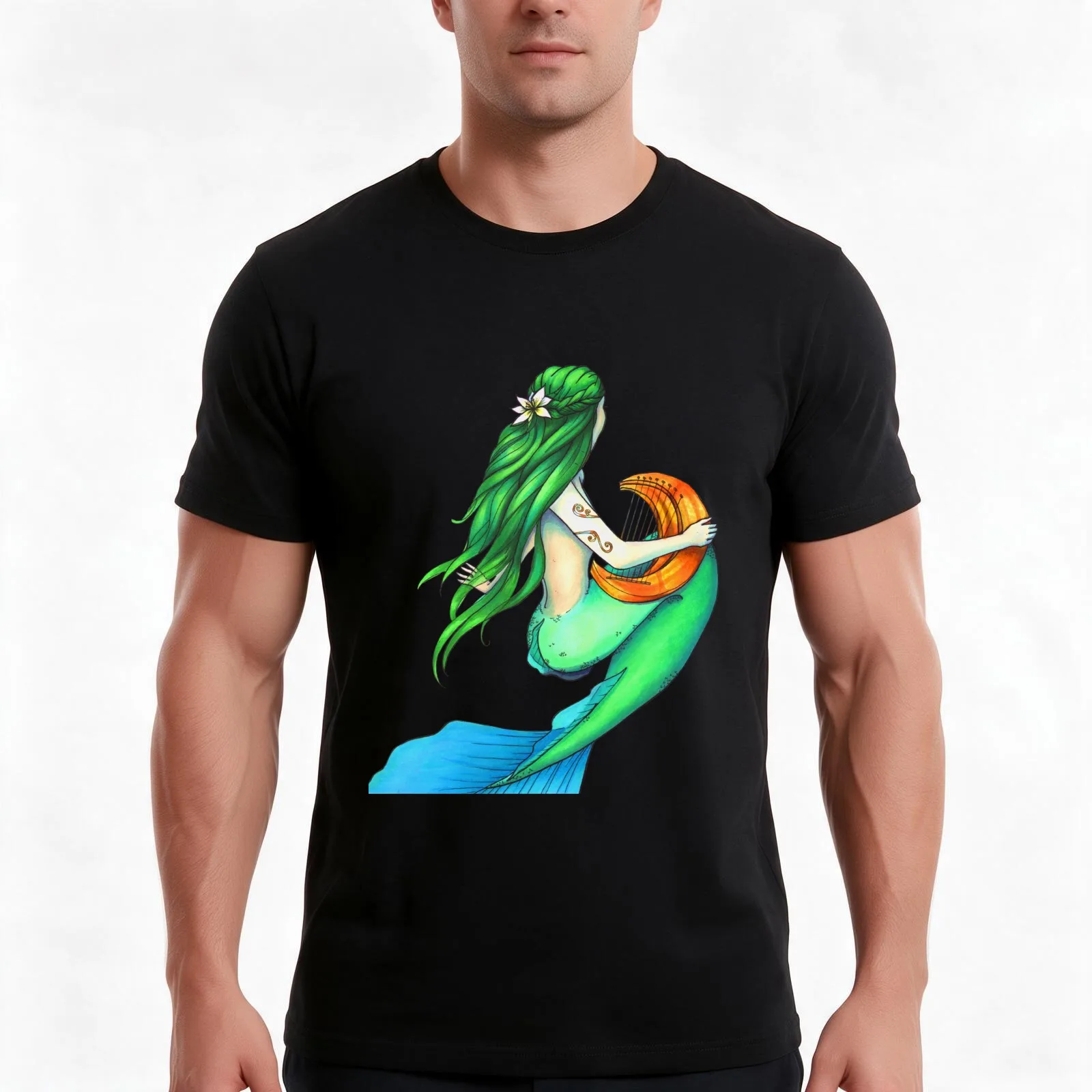 Mermaid Alone T-Shirt Summer Casual Cotton Tee Oversized Streetwear Tops Vintage Graphic Print Loose Fit Short Sleeve