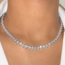 Iced Out Bling Crystal Heart Tennis Chain For Women Punk Hip Hop Heart Shape Cuban Link Choker Necklace Fashion Gifts Jewelry