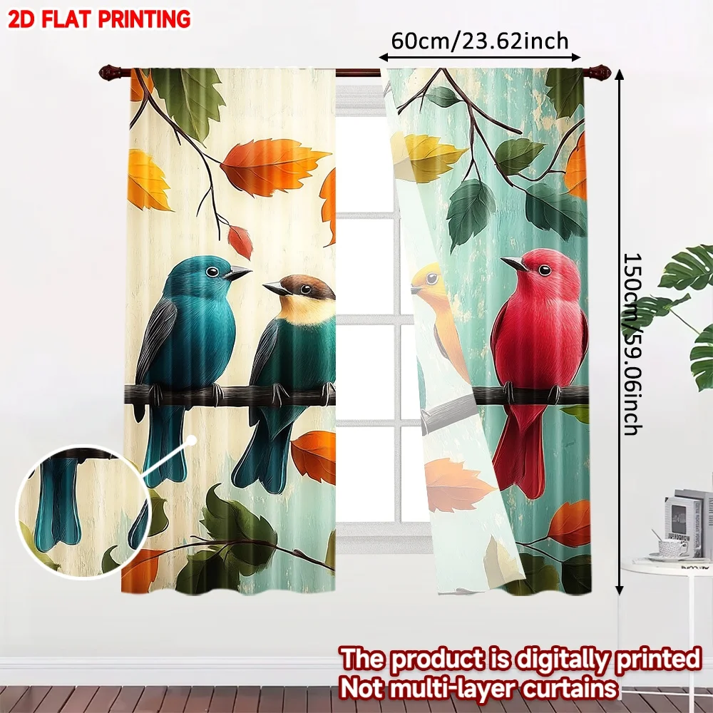 2D flat printing 2pcs Curtain Drapes Autumn Birds on Branch Digital Printed Polyester Drapes Family Party Decoration Use for All