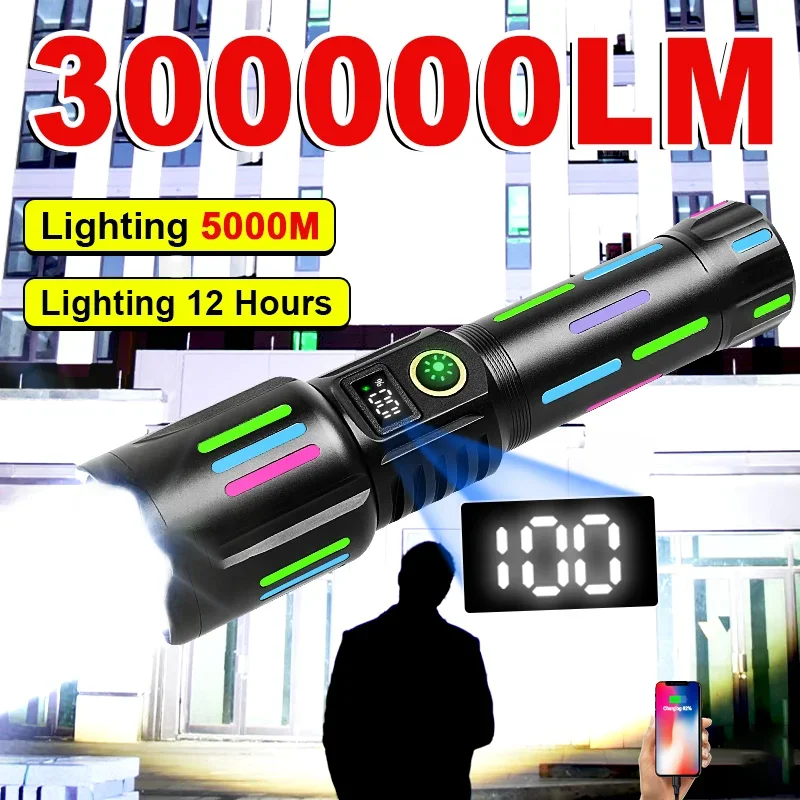 High Power Led Flashlight 800000Lumens Rechargeable Led Flashlight 5000mah Battery Long Range Tactical Lamp Ultra Powerful Torch