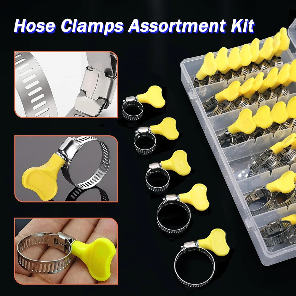 30pcs finger rotating hose clamp combination kit 5/16 "1-1/8"(8-29mm) key type stainless steel hose clamp suitable for pipelines