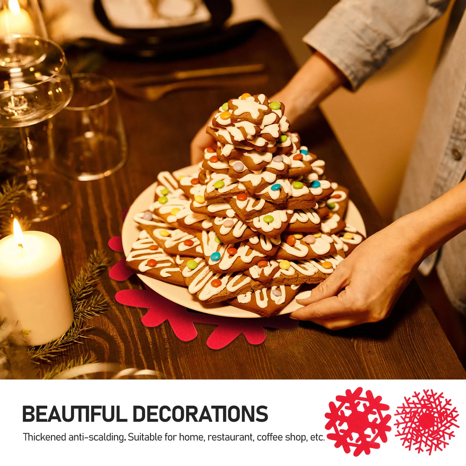 

4Pcs Reusable Cup Coasters Snowflake Christmas Mats Insulated Non-Skid Drink Pads for Table Home Holiday Party Placemat Decor