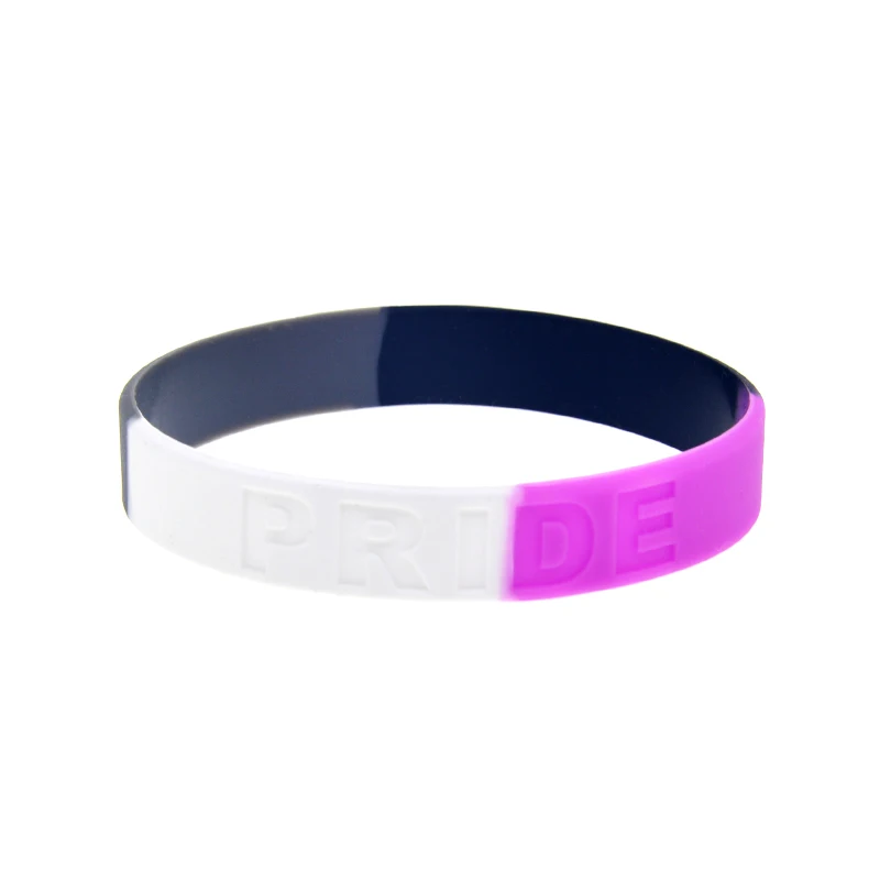 1 PC Subsection Color Black Grey White Purple Pride Silicone Bracelet Debossed Logo