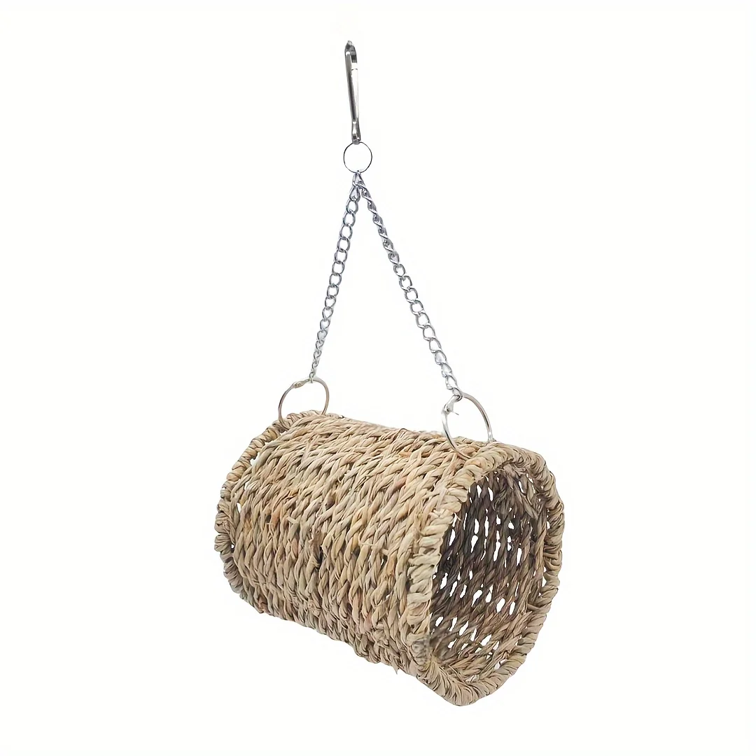 Bird Nest Bed Grass Tunnel Hammock Hanging Parrot Pet Chinchilla Hamster Cage Ornament Decoration Hamster Cradle Woven Straw Bed - view 3