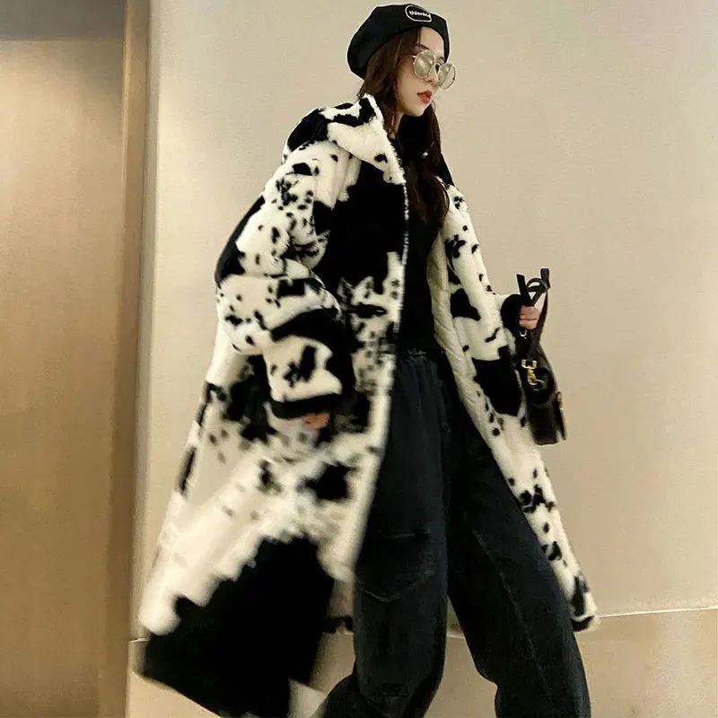 2023 Winter Women New Fur Coat Faux Fur Coat Female Loose Thick Warm Hooded Female Jacket