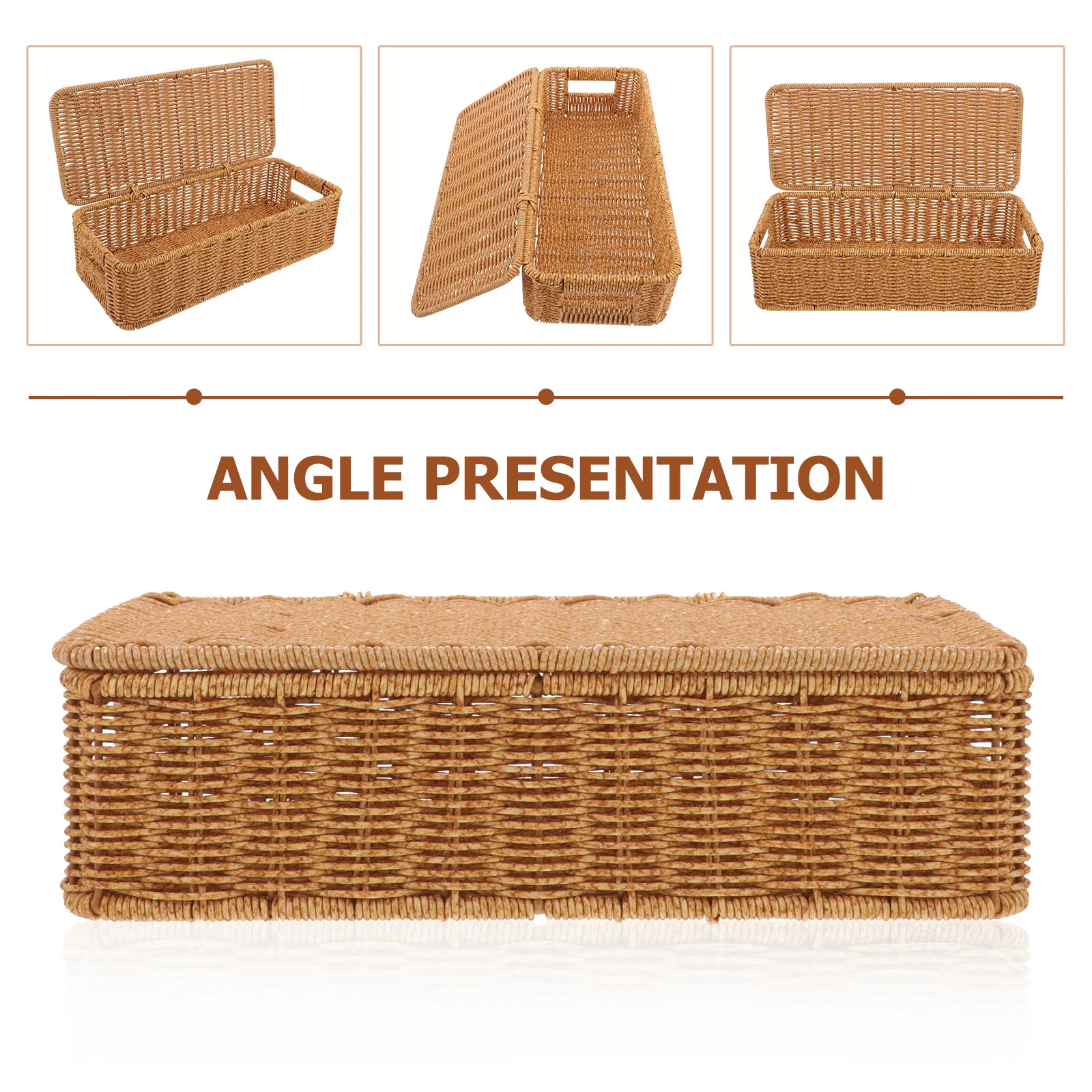 

European Style Woven Storage Box With Lid Desktop Organizer Basket For Home Office Sundries Container Countertop Storage