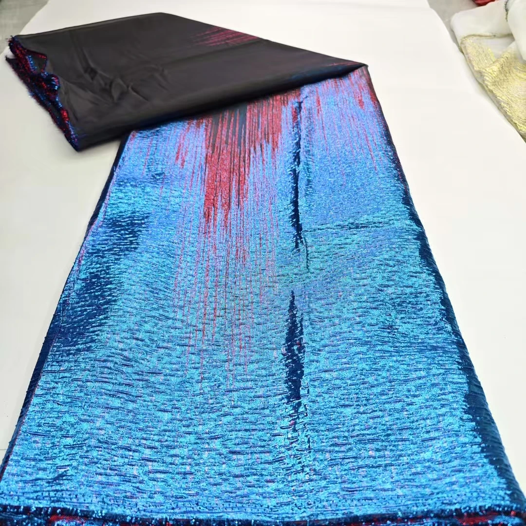 

2025 Высокое качество, новая красота, небесно-голубая африканская жаккардовая парчовая кружевная ткань, французская нигерийская дамасская кружевная ткань для платья KHD25149