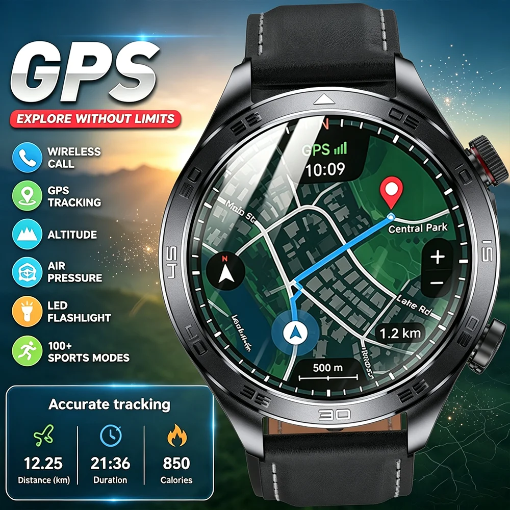 2026 New Military Grade GPS Smart Watch Dual-Band 1.7 AMOLED 10ATM Waterproof 1000mAh Large battery Compass Altimeter Barometer