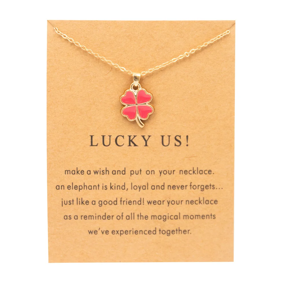 New Trendy Fashion Gold Color Alloy Cute Elegant Wish Lucky Us Clover Pendant Necklaces for Women Girl Fashion Jewelry Dropship