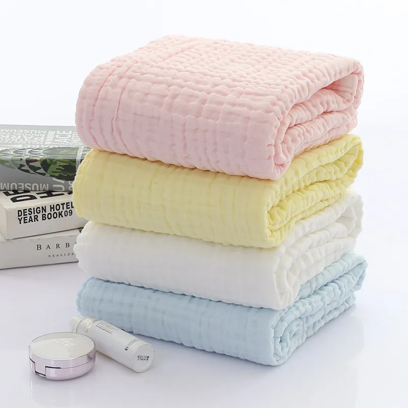Solid-Color Gauze Bath Towel Medical-Grade 100% Cotton Pre-Washed Seersucker Fabric Soft Highly Absorbent Blanket for Infants