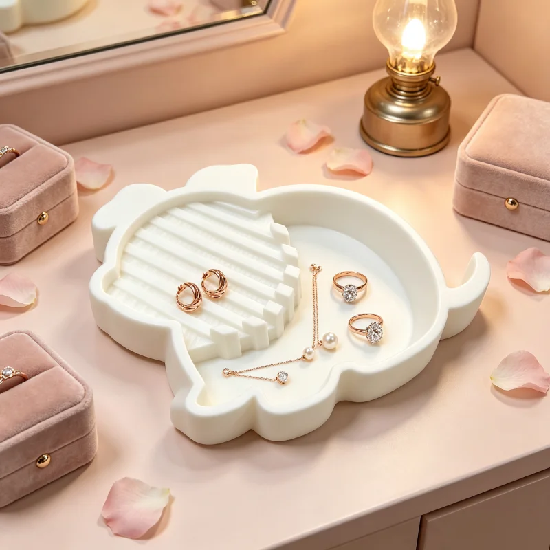 Pig-Shaped Jewelry Tray with Divided Grooves, Prevents Necklaces from Getting Tangled, Holds Rings, and Is a Stylish Dressing Table Decoration