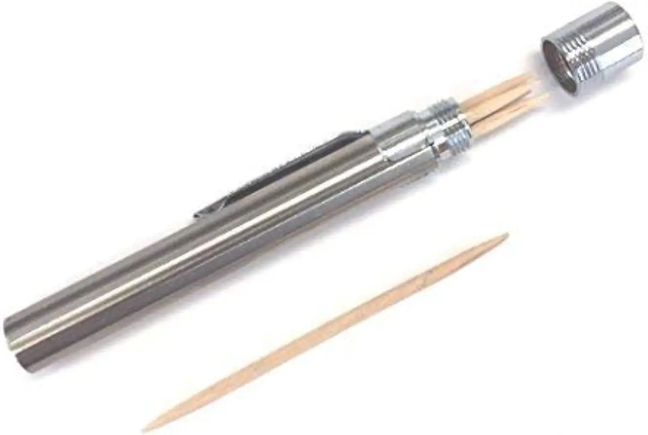 

Portable Stainless Steel Toothpick Holder with Clip, Easy to Carry in Pocket or Bag