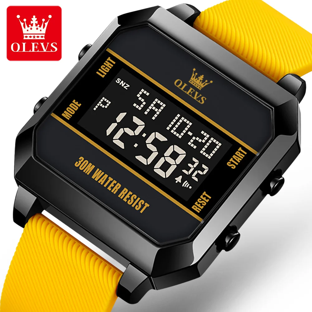 OLEVS Brand 2024 New Fashion Digital Watch for Men Silicone Strap Waterproof Sport Alarm Electronic Watches Relogio Masculino