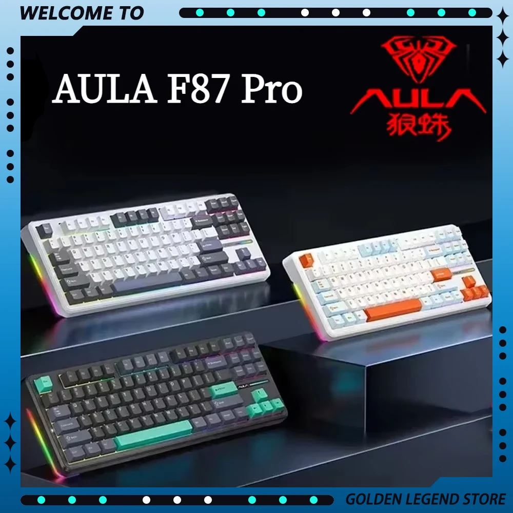 AULA F87 Pro E-sport Mechanical Keyboard Bluetooth 2.4G Wireless Wired Three Mode RGB Hot Swappable 87 Key for E-sports Gamer