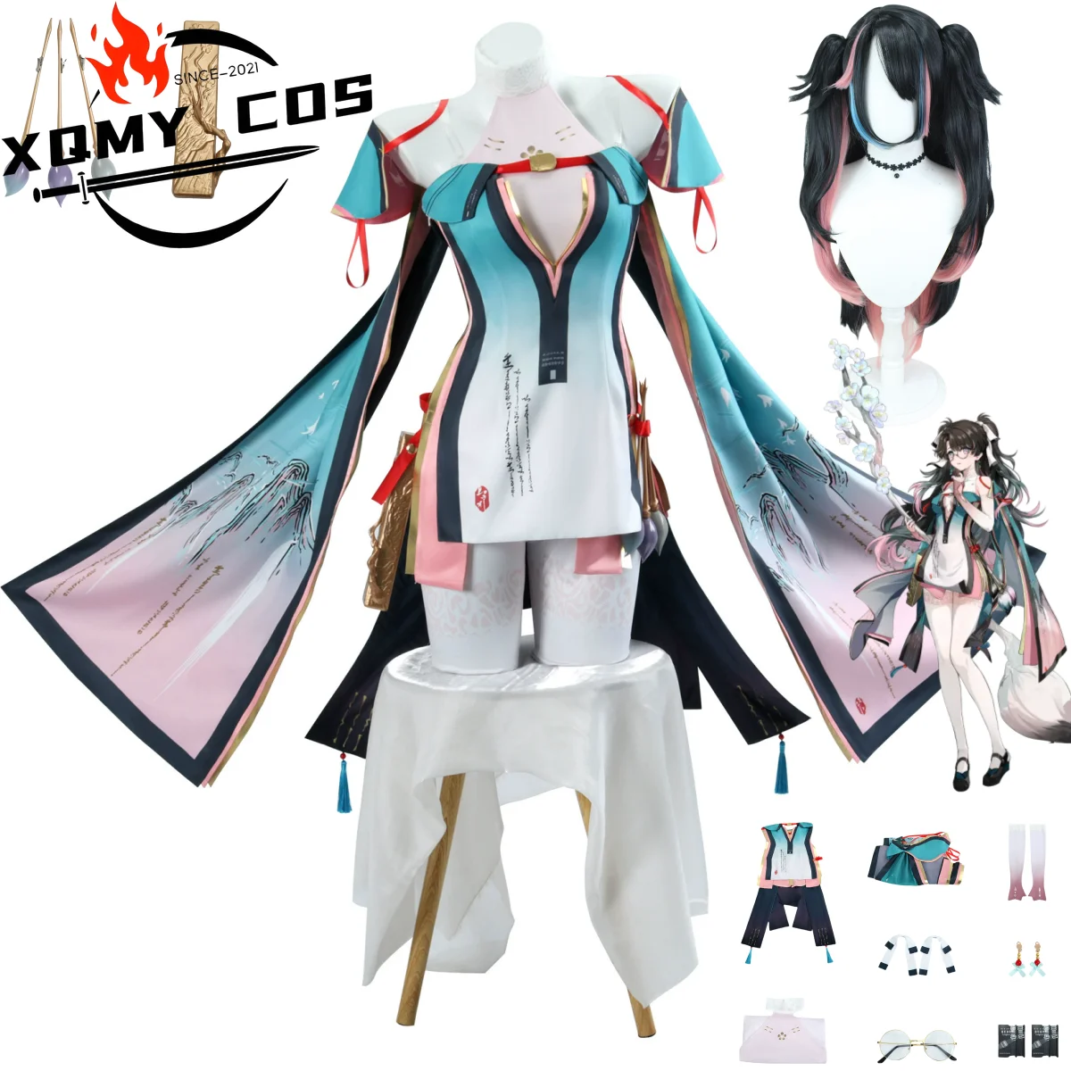 XQGame Wuthering Waves Zhezhi disfraz de Cosplay Anime pintor vestido de estilo chino Prop peluca mujer Sexy traje de Festival tradicional