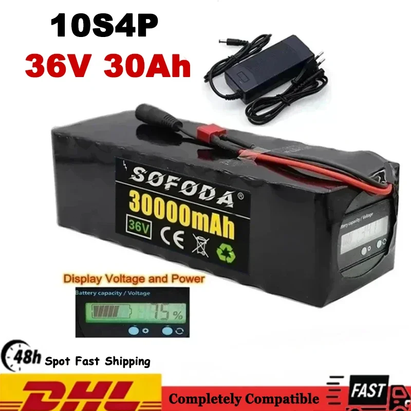 

36V battery 10S4P 30Ah battery pack 1000W high power battery 42V 30000mAh Ebike electric bicycle BMS Capacity Indicator+charger