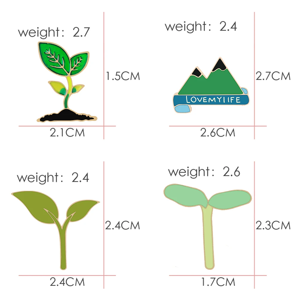 Green Cartoon Plant Seedling Leaf Enamel Pin Metal Leaves Plants Mountain Pins Brooches Women Men Badges Jewelry Friends Gifts