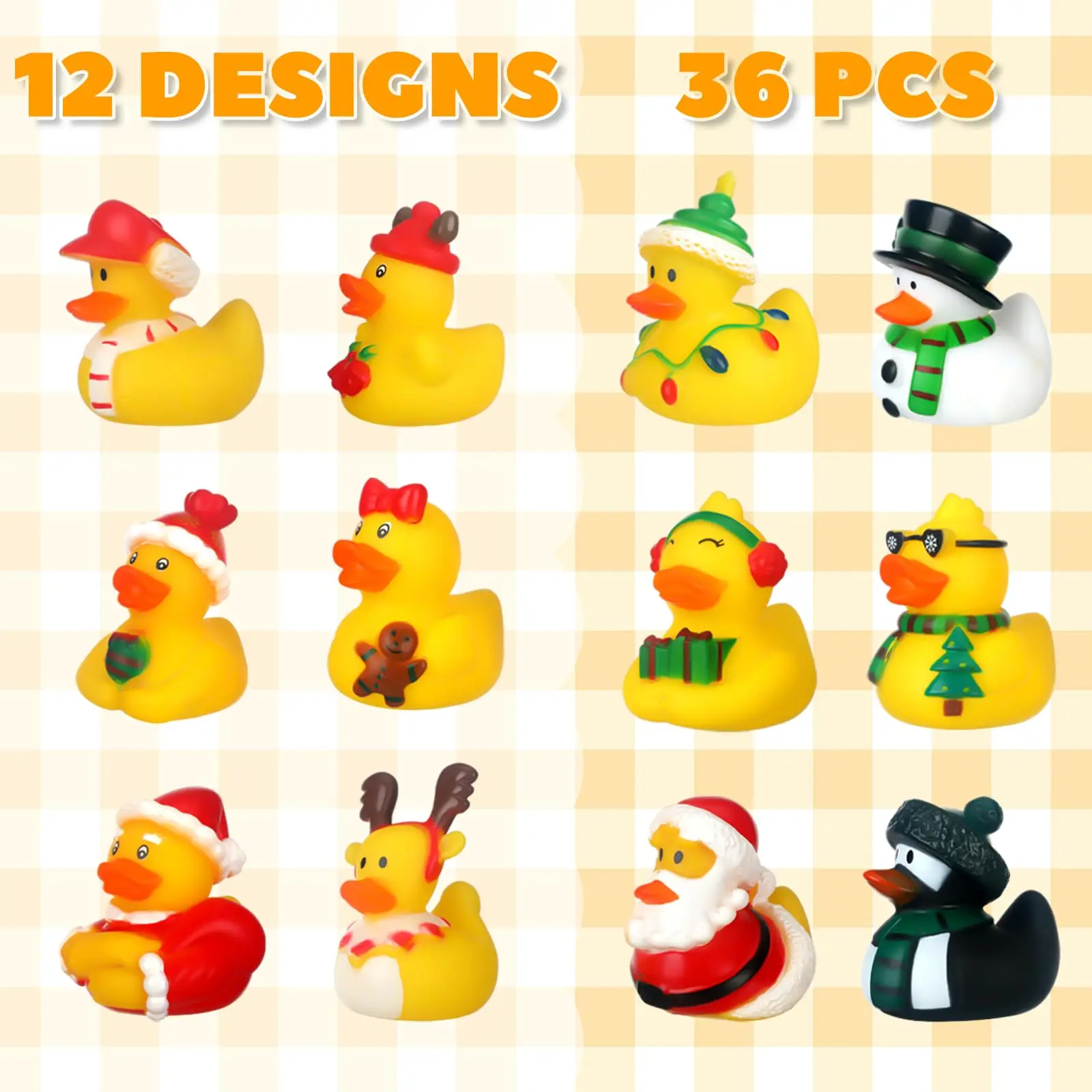 Mini Rubber Duck Toys para o Natal, Decorações do partido do Xmas, piscina, 36 pcs, 72 pcs