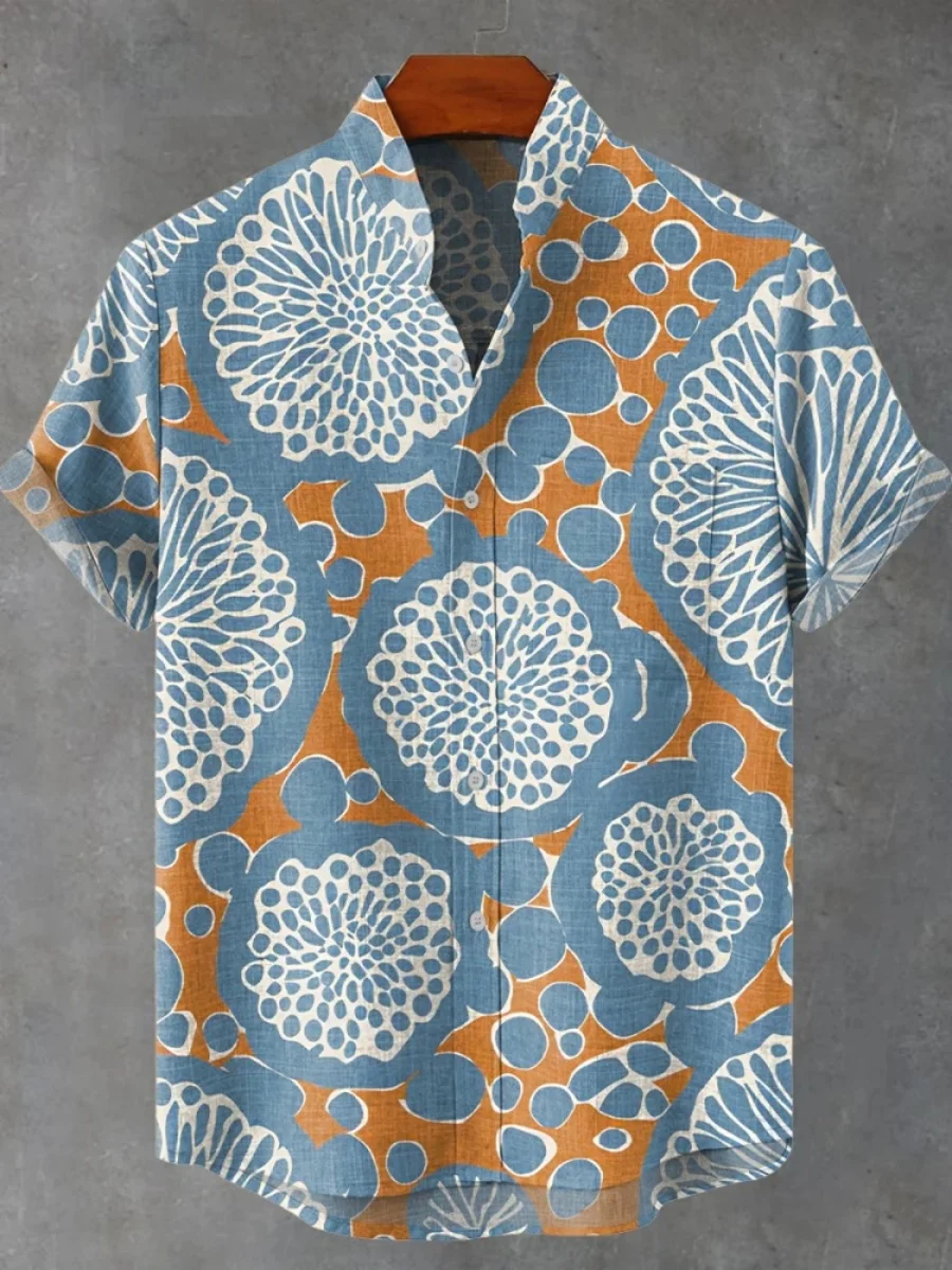 Camicia floreale da uomo nuova Camicia casual in lino a maniche corte Camicie stampate ad alta arte Comodo tessuto traspirante Ropa Para Hombre