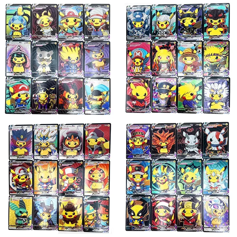 54Pcs/set Pokemon Flash Cards Pikachu Cosplay Kamado Nezuko Luffy Chopper Kujo Jotaro Deadpool Wolverine Game Collection Cards