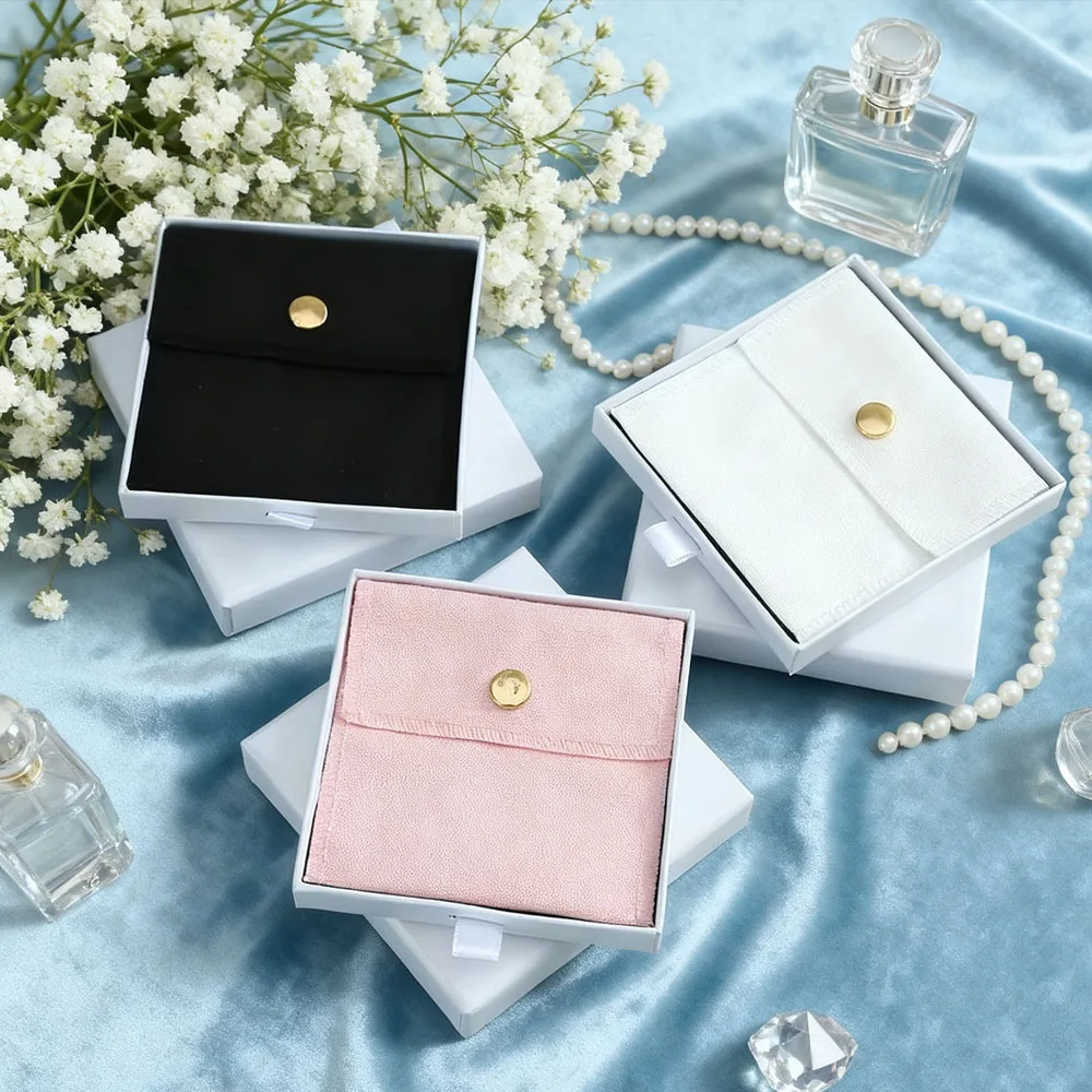 

White Paper Box and Cotton Bag for Jewelry Packing Organizer Earrings Display Chic Present Sets Wedding Christmas Gift Sets