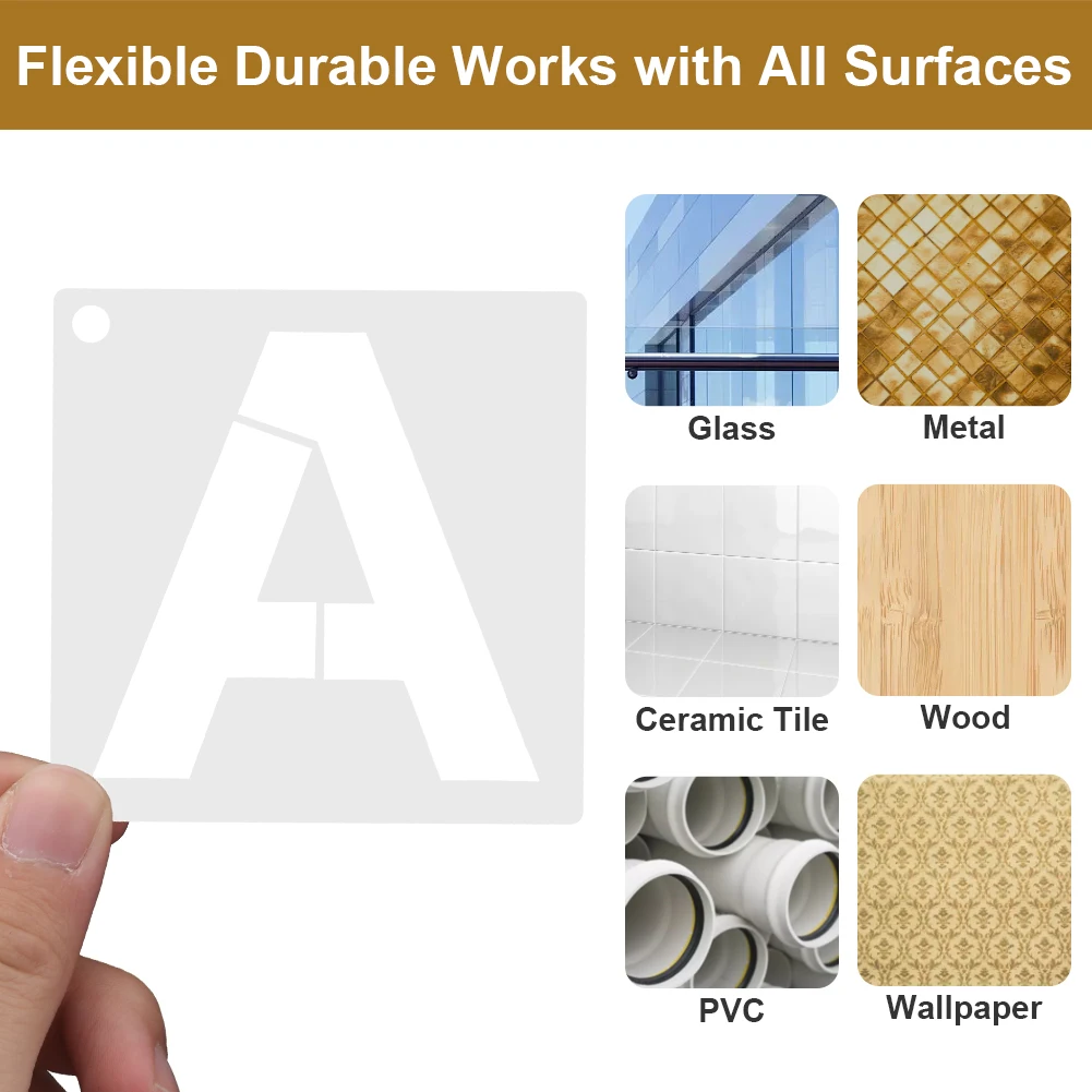 ลายฉลุร่างตัวอักษร62ชิ้น/เซ็ตใช้ซ้ำได้สำหรับการวาดภาพบนศิลปะไม้ตัวอักษรตัวเลขเทมเพลตการวาดภาพโรงเรียนงานฝีมือผ้าติดผนัง