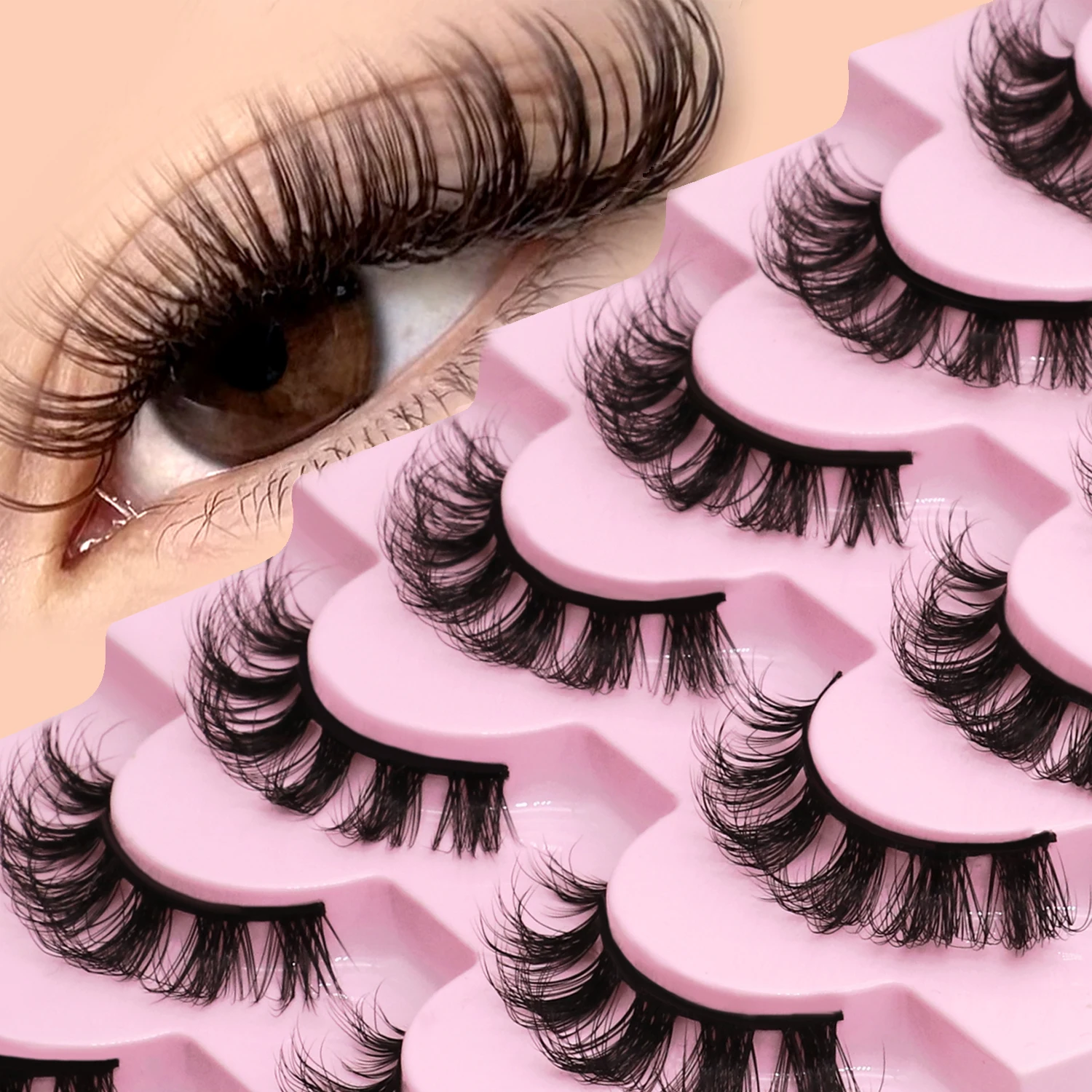 Veltrinay pestañas postizas volumen 3D pestañas postizas de visón pestañas finas pestañas de visón naturales tiras de pestañas esponjosas pestañas postizas