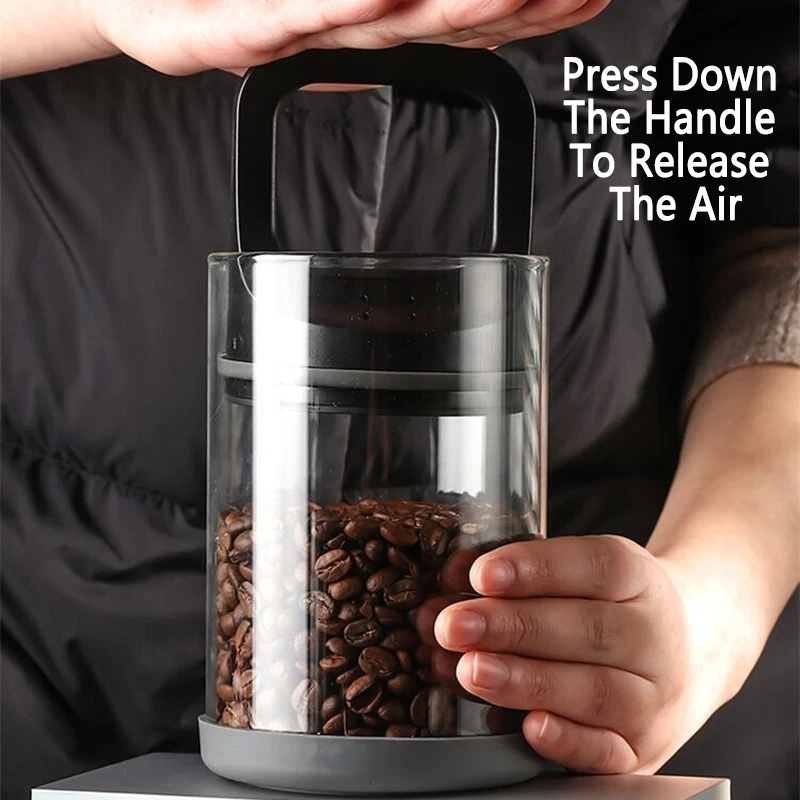 Coffee Beans Vacuum Sealed Tanks Kitchen Food Storage Clear Glass Container Tea Moisture-proof Canister Home Fresh Keeping Cans