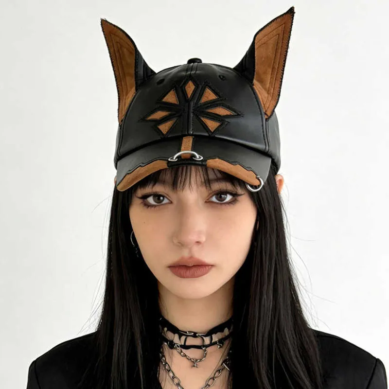 New 2026 Y2K Adult Stereoscopic Dog Ears Cowboy Baseball Hat Leather Material Hip Hop Cap Women Men Party Team Girl Baseball Cap