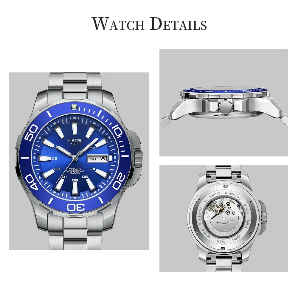 NIBOSI Automatic Men Watch Mechanical Wristwatch Watches Waterproof Date Week Diving Sports Wristwatch Man Relogio Masculino