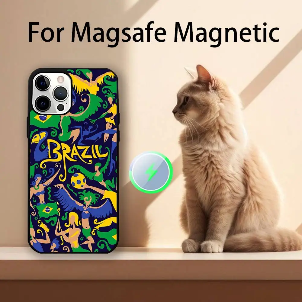 حافظة هاتف بعلم برازيلي برازيلي لهاتف آيفون 17,16,15,14,13,12,11,Pro,Max,Plus,Mini,SE4,E شحن لاسلكي مغناطيسي Magsafe