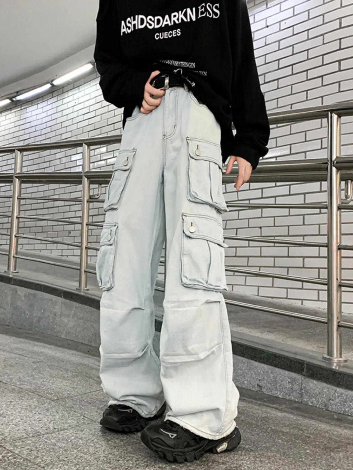 

Retro American Waed Denim Jeans Men's Spring Autumn High Street Multi ket Drape Casual Spicy Straight Workwear Pants