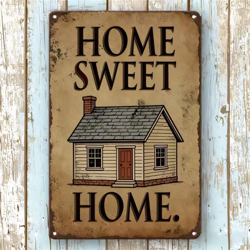 Vintage Distressed Home Sweet Home House Metal Tin Sign - Retro Rustic Wall Decor, Iron Material, Perfect for Home, Living Room,