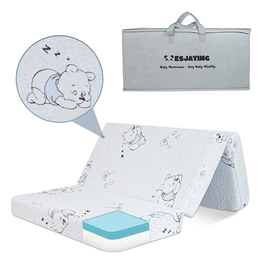 وسادة مرتبة آند بلاي، مرتبة أطفال ثلاثية الطي مزدوجة الجوانب مقاس 38 × 26 للعب مع غطاء قابل للتنفس وقابل للغسل، ذاكرة محمولة #1