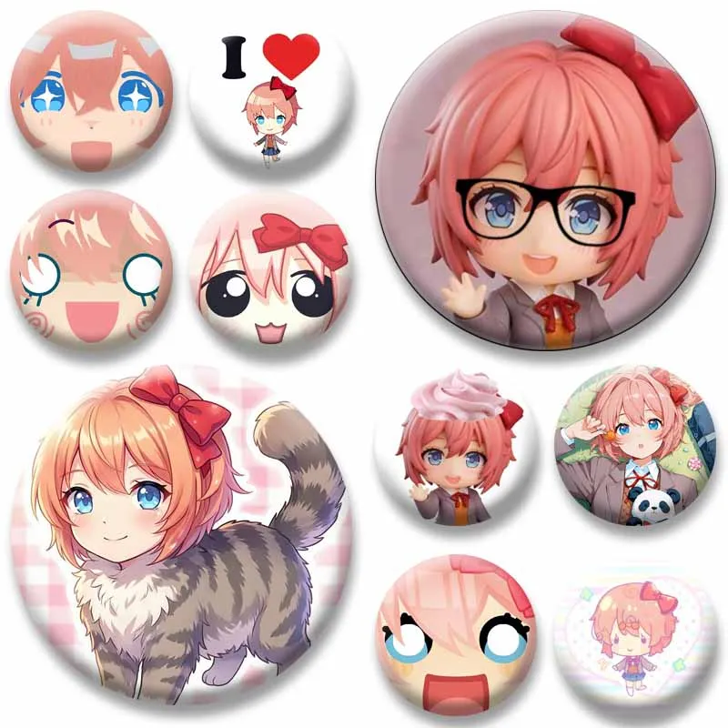 58mm Anime Game Figure Cosplay COSTUME Badge Cute Cartoon Girl Sayori Enamel Pins Handmade Button Brooch on Bag Hat Jewelry Gift