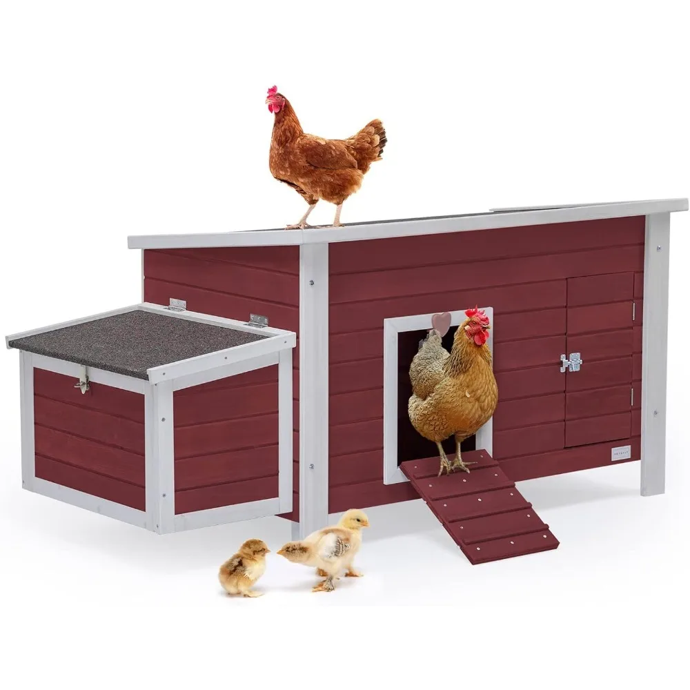 Large Chicken Coop with Upgraded Perches, Wooden Outdoor Chicken Cage with Large Nesting Box, Weatherproof Open Asphalt Roof